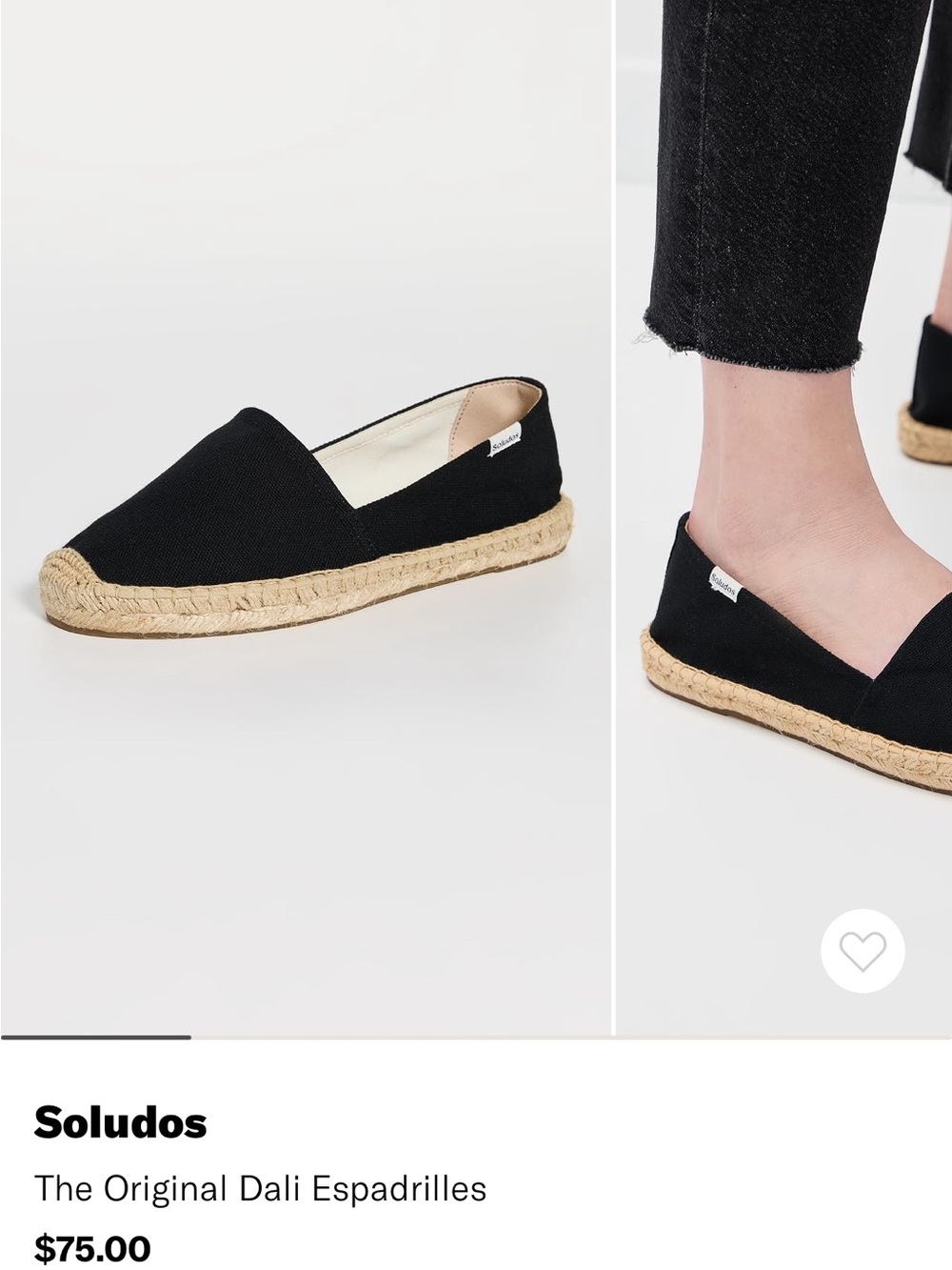 Soludos Dali Espadrilles in Black with Natural Jute Sole